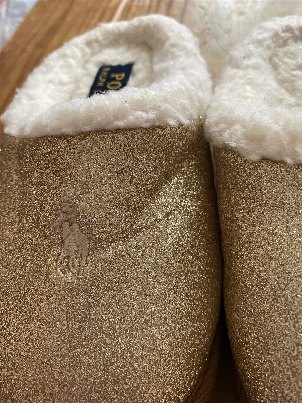 Polo by Ralph Lauren Kids Glitter Gold Slip-On Slippers